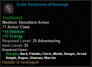 In-game tooltip for Scale Pauldrons Of Revenge