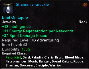 In-game tooltip for Shaman's Knuckle