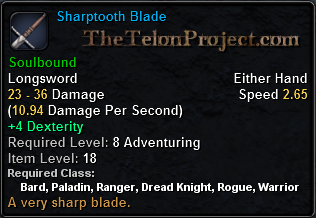In-game tooltip for Sharptooth Blade