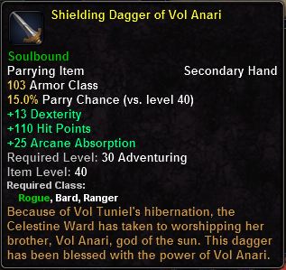 In-game tooltip for Shielding Dagger Of Vol Anari