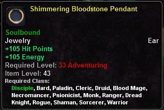 In-game tooltip for Shimmering Bloodstone Pendant