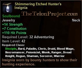 In-game tooltip for Shimmering Etched Hunter's Insignia