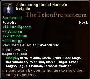 In-game tooltip for Shimmering Runed Hunter's Insignia