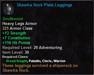 In-game tooltip for Skawlra Rock Plate Leggings