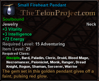 In-game tooltip for Small Fireheart Pendant