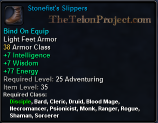 In-game tooltip for Stonefist's Slippers