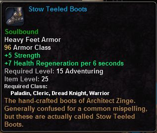 In-game tooltip for Stow Teeled Boots