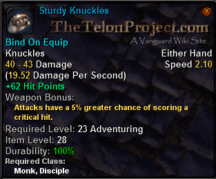 In-game tooltip for Sturdy Knuckles