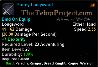 In-game tooltip for Sturdy Longsword