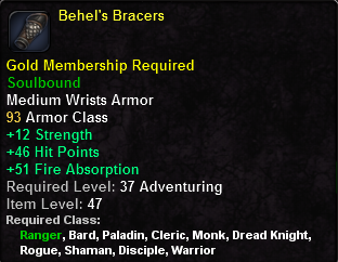 In-game tooltip for Behel's Bracers