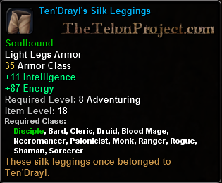 In-game tooltip for Ten'Drayl's Silk Leggings