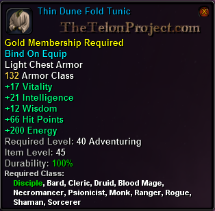 In-game tooltip for Thin Dune Fold Tunic