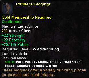 In-game tooltip for Torturer's Leggings