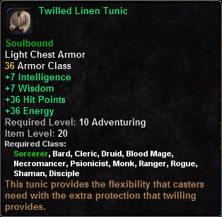 In-game tooltip for Twilled Linen Tunic