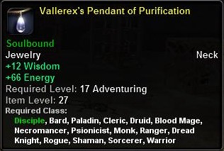 In-game tooltip for Vallerex's Pendant Of Purification
