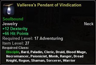 In-game tooltip for Vallerex's Pendant Of Vindication
