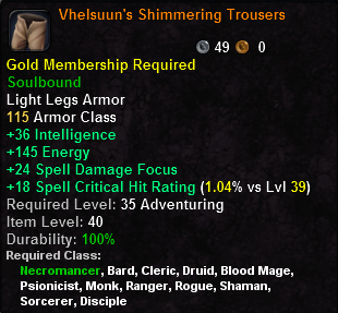 In-game tooltip for Vhelsuun's Shimmering Trousers