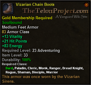 In-game tooltip for Vizarian Chain Boots
