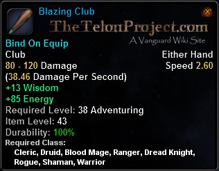 In-game tooltip for Blazing Club