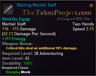 In-game tooltip for Blazing Martial Staff