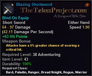 In-game tooltip for Blazing Shortsword