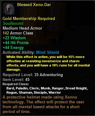 In-game tooltip for Blessed Xeno-Dar
