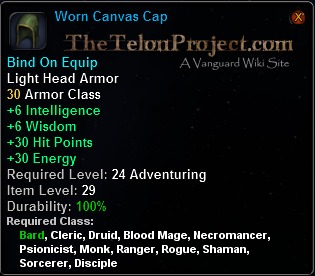In-game tooltip for Worn Canvas Cap