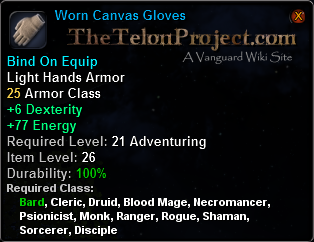 In-game tooltip for Worn Canvas Gloves