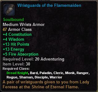 In-game tooltip for Wristguards Of The Flamemaiden