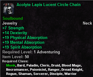 In-game tooltip for Acolyte Lapis Lucent circle chain