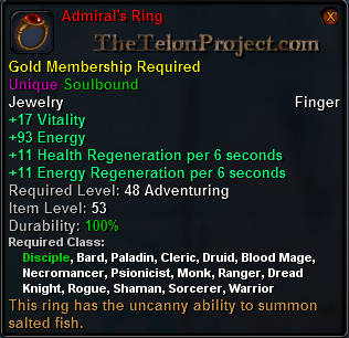In-game tooltip for Admiral's Ring