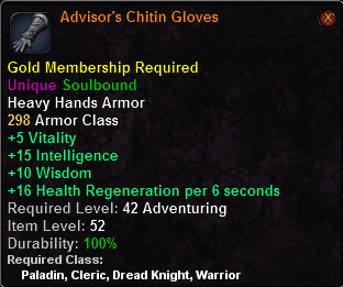 In-game tooltip for Advisor's Chitin Gloves