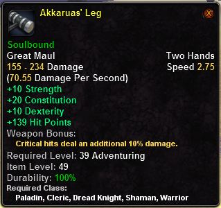 In-game tooltip for Akkaruas Leg