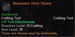 In-game tooltip for Alchemist's Silver Shears