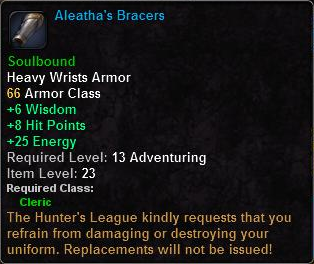In-game tooltip for Aleatha's Bracers
