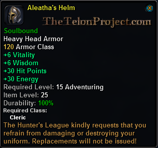 In-game tooltip for Aleatha's Helm