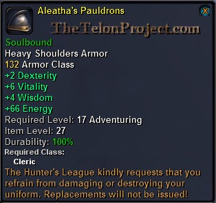 In-game tooltip for Aleatha's Pauldrons