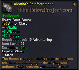 In-game tooltip for Aleatha's Reinforcement