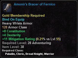 In-game tooltip for Amonir's Bracer of Fernico