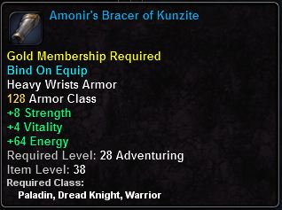 In-game tooltip for Amonir's Bracer of Kunzite