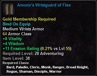 In-game tooltip for Amonir's Wristguard of Flax