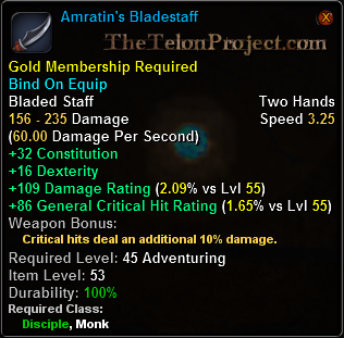In-game tooltip for Amratin's Bladestaff
