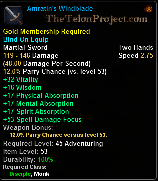 In-game tooltip for Amratin's Windblade