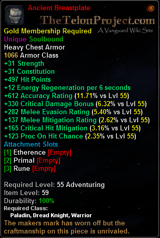 In-game tooltip for Ancient Breast Plate
