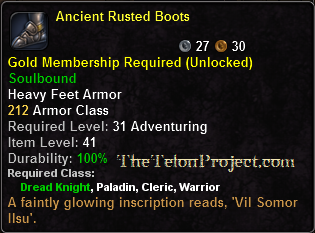 In-game tooltip for Ancient Rusted Boots