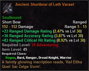 In-game tooltip for Ancient Shortbow of Leth Verael