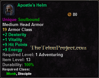 In-game tooltip for Apostle's Helm