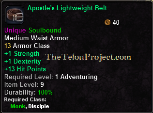 In-game tooltip for Apostle's Lightweight Belt