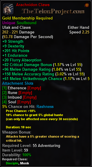 In-game tooltip for Arachnidon Claws