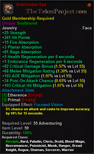 In-game tooltip for Arachnidon Eye